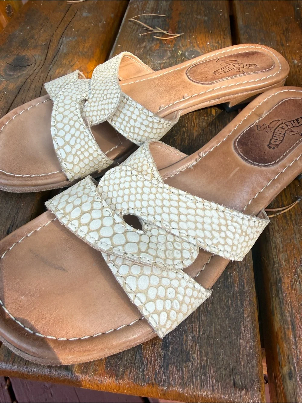 Freebird by Steven Ivory Snake-Embossed Slide Sandals